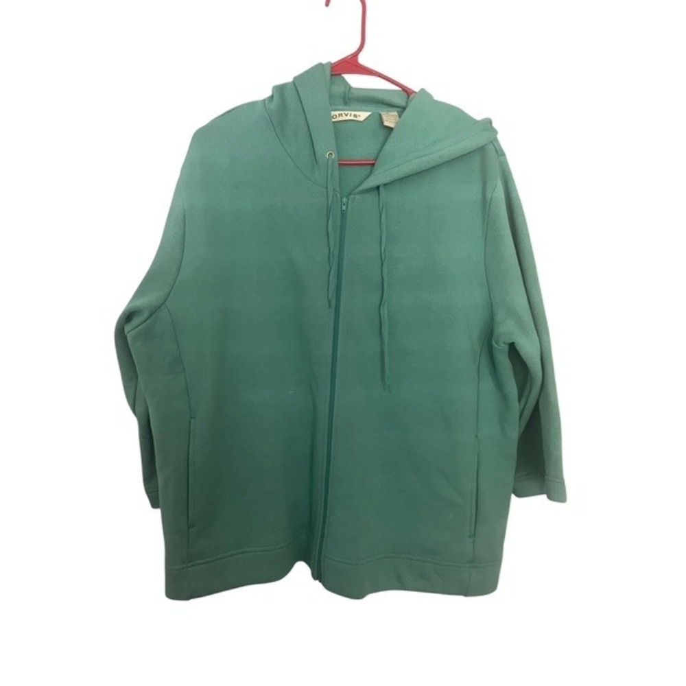 Orvis Womens XL Teal Green Cotton Blend Full Zip Hoodie Casual Comfy